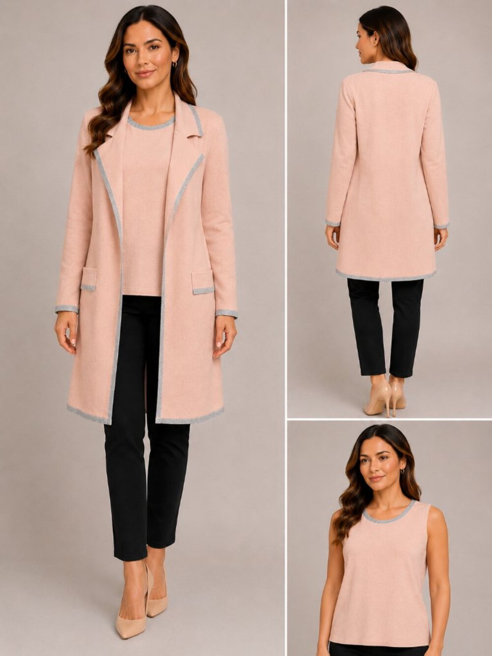 Guillaume Blush Pink 2-Piece Cardigan Duster & Shell Top Set - Size Medium